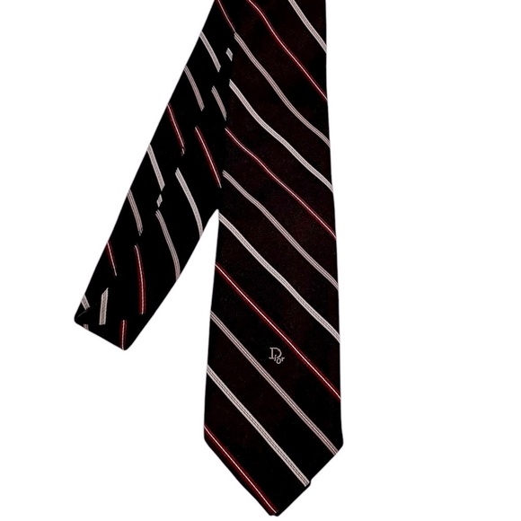 CHRISTIAN DIOR Vintage Striped Silk Brown Tie - Picture 1 of 9